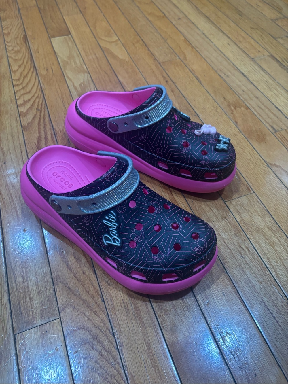CROCS X BARBIE CRUSH CLOG SHOES Black The Movie M9/W11 EUC